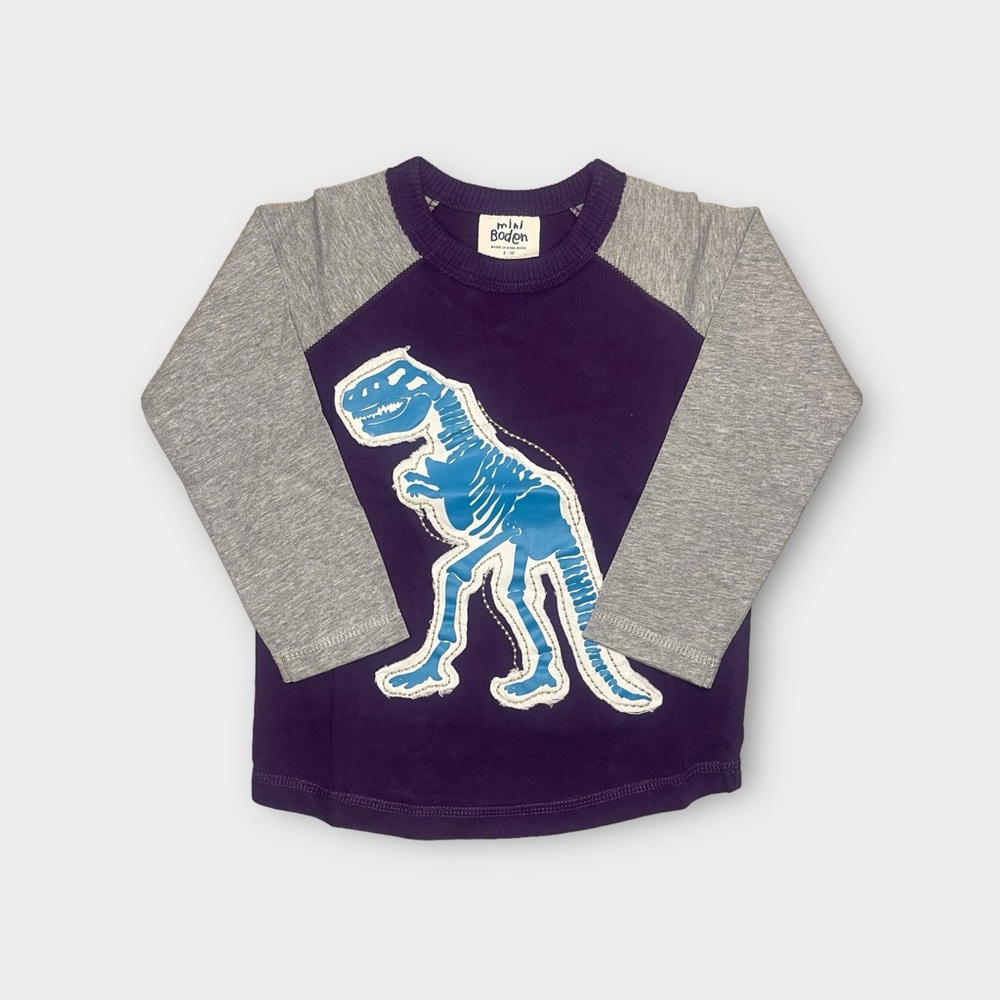 Mini Boden Dinosaur X-ray Applique Raglan Purple Shirt